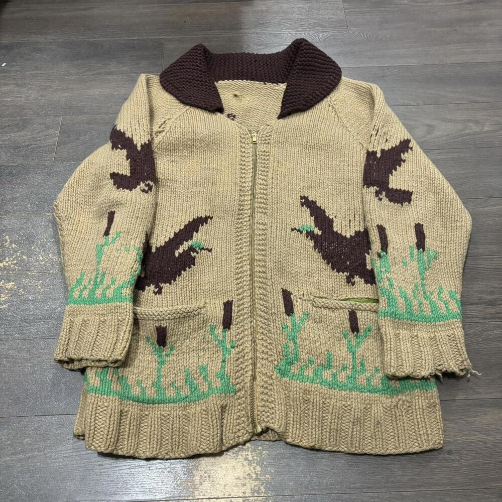 Vintage Birds Flying Cowichan Sweatshirt 70s/80s Large